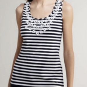 KATE SPADE‎ Navy & White Stripe Tank Top with Beading Nautical Small